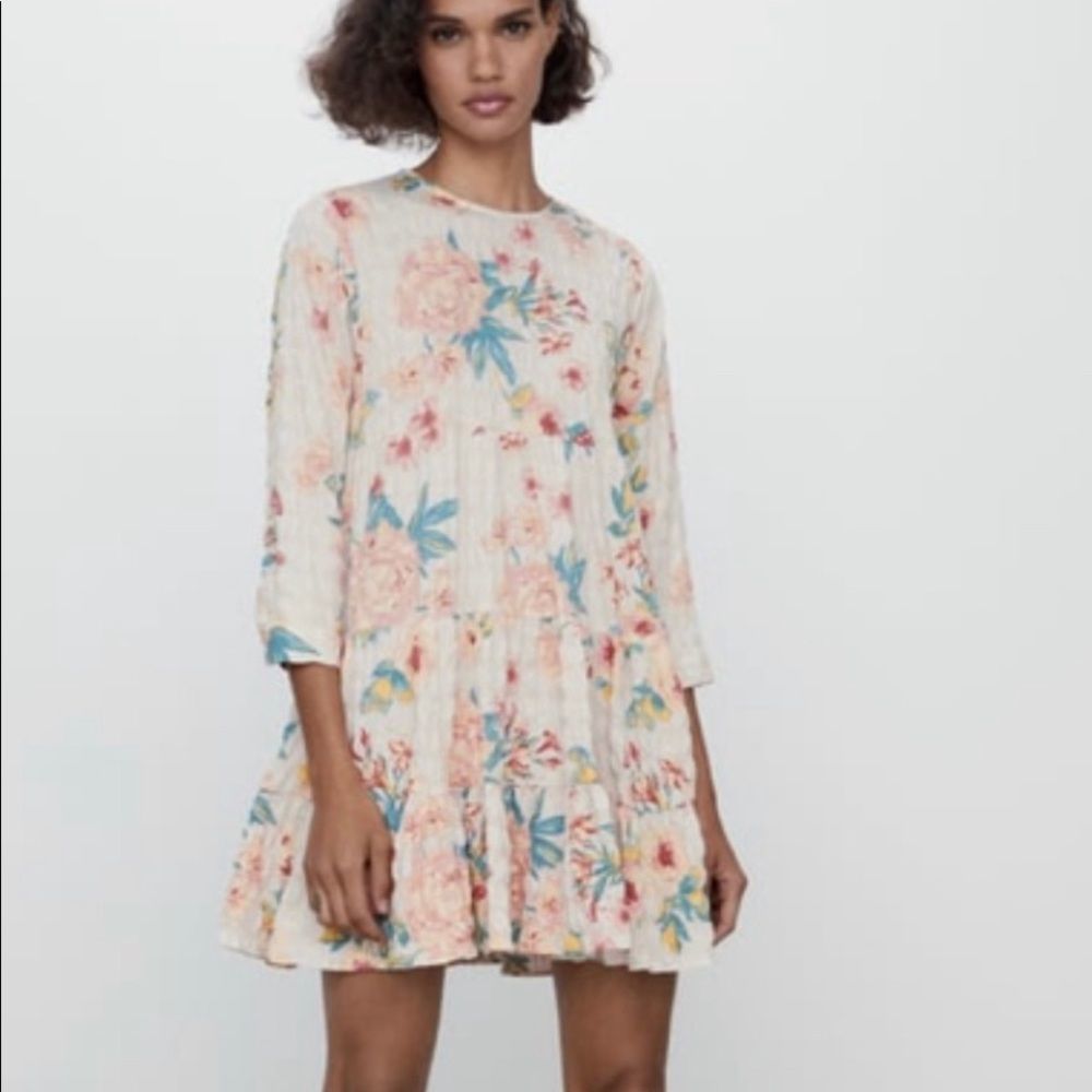 Zara New w/ Tags Floral Sharon Dress Cottagecore Pink Green Mauve XS